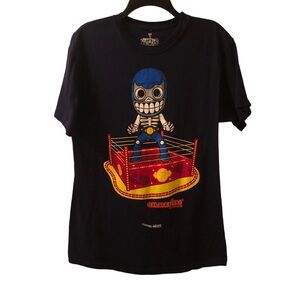 Calaveritas Blue Scoop Neck Javi Mojner Lucha Libre Shirt L